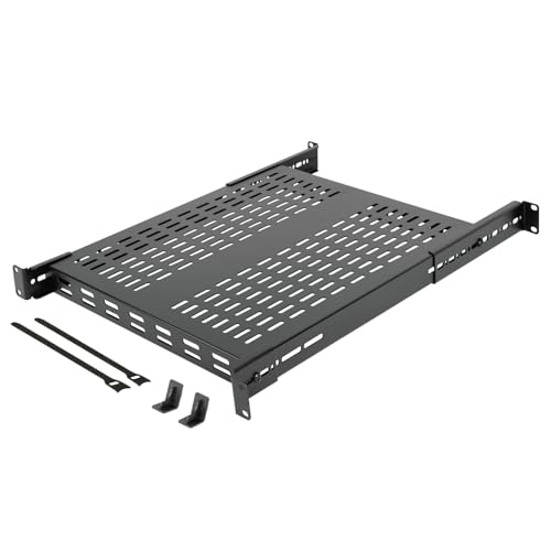 Tecmojo 1U Verstellbares, belüftetes Server-Rack-Regal, 343 mm – 800 mm Tiefe, unterstützt bis zu 109,8 kg – Universalablage für 48,3 cm AV-/Netzwerkgeräte von Tecmojo