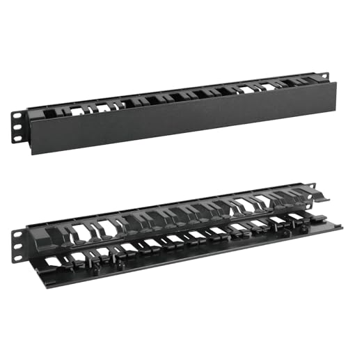 Tecmojo 2 Stück 1U Server-Rack, horizontales Kabelmanagement mit Abdeckung, 6,6 cm tiefer Kunststoff-Kabel-Manager, Rackmontage, 12 Steckplätze, Drahtk-Organizer, für 48,3 cm (19 Zoll) von Tecmojo