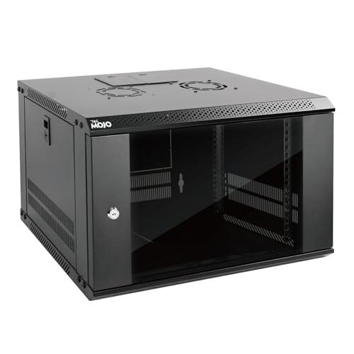 Tecmojo 6U 450 mm tiefes Serverschrank, IT-Netzwerk-Rack-Gehäuse, abschließbare Tür und Seitenwände, schwarz, Standard-Glastür, für 19-Zoll-IT-Geräte, A/V-Geräte, flache Verpackung von Tecmojo