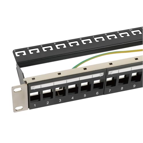 Tecmojo Keystone 1U Patchpanel mit 24 Anschlüssen, 1U 48,3 cm Metall-Rackmount-Gehäuse, mit Kabelmanagement-Unterstützungsleiste (48,3 cm (19 Zoll) Blanko-Patchfeld für Keystone-Buchsen/Keystone-Panel von Tecmojo