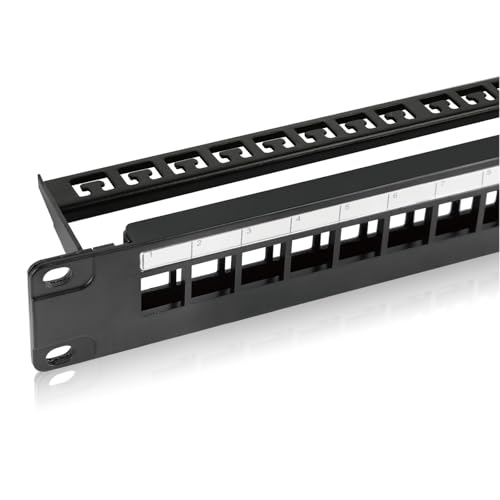 Tecmojo Keystone-Patchpanel mit 24 Anschlüssen, blanko, 1U 48,3 cm Rackmount-Gehäuse mit Kabelmanagement-Haltestange, Schwarz Tecmojo Keystone-Patchpanel mit 24 Anschlüssen, blanko, 1U 48,3 cm Rackmount-Gehäuse mit Kabelmanagement-Haltestange, Schwarz von Tecmojo