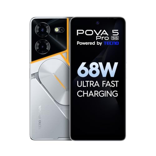 Pova 5 Pro 5G (Silver Fantasy, 8 GB RAM, 256 GB Speicher) | Segment 1. 68 W ultraschnelles Aufladen | Indiens erste mehrfarbige ARC-Schnittstelle mit Hintergrundbeleuchtung | 50 MP AI Dual-Kamera | von Tecno