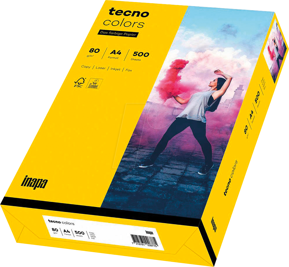 TECNO 88324404 - Papier intensivgelb DIN A4 80 g/qm 500 Blatt von Tecno