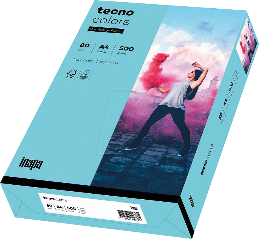 TECNO 88324419 - Papier mittelblau DIN A4 80 g/qm 500 Blatt von Tecno