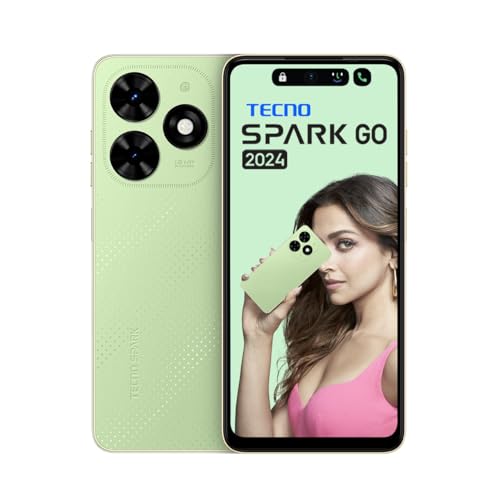 TECNO Spark GO 2024 (Magic Skin Green, 8 GB RAM, 128 GB ROM), Segment First 90 Hz Dot-In-Display mit dynamischem Port und Dual-Lautsprechern mit DTS| 5000 mAh, 10 W Typ-C, Fingerabdrucksensor, von Tecno