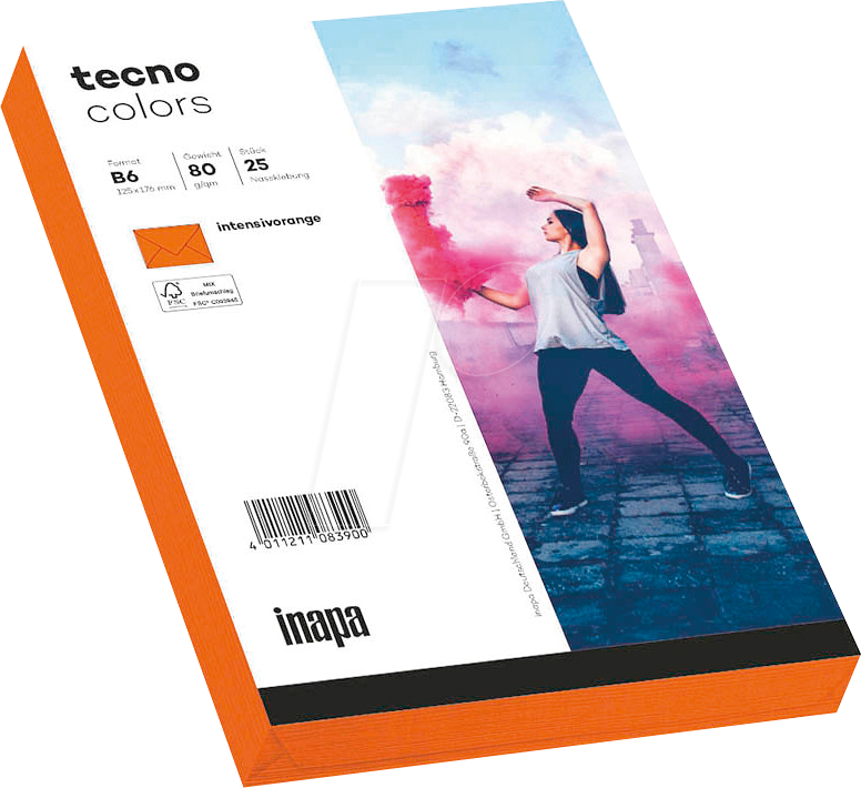 UMS B6OF 25OR - Briefumschlag ohne Fenster, 25x DIN B6, nassklebend, orange von Tecno