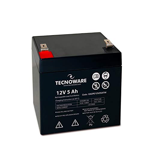 Tecnoware Ersatzbatterie für Unterbrechungsfreie Notstromversorgung (USV), Videoüberwachungs und Alarmsysteme - 12V Kapazität 5 Ah Faston-Anschluss 6.3 mm - Abmessungen 9 x 10 x 7 cm von Tecnoware Power Systems