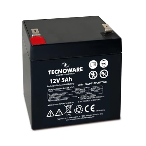 Tecnoware Power Systems - Ersatzbatterie für USV, Videoüberwachung und Alarmsysteme | 12V 5Ah Kapazität | Faston-Anschluss 6.3 mm | Wartungsfrei | Kompakte Abmessungen 9x10x7 cm, weiß, 5Ah von Tecnoware Power Systems
