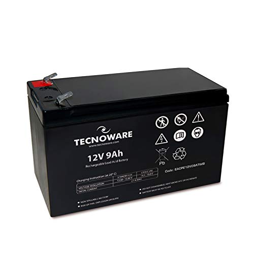 Tecnoware Ersatzbatterie für Unterbrechungsfreie Notstromversorgung (USV), Videoüberwachungs und Alarmsysteme - 12V Kapazität 9 Ah Faston-Anschluss 6.3 mm - Abmessungen 15,1 x 9,4 x 6,5 cm von Tecnoware Power Systems