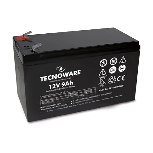 Tecnoware Power Systems - Ersatzbatterie für USV, Videoüberwachungs- und Alarmsysteme, 12V Spannung, 9Ah Kapazität, Faston-Anschluss 6.3 mm, Kompakte Abmessungen 15,1 x 9,4 x 6,5 cm, Weiß, 9AH von Tecnoware Power Systems