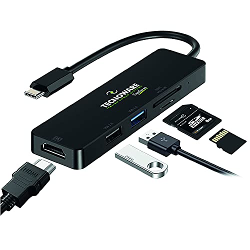 Tecnoware Hub USB Type-C, Adapter 5 in 1, kompatibel mit Notebook und den meisten Tablets und Smartphones. 5 Ports: USB 2.0 und 3.0, HDMI 4K, Card Slot SDXC, Mikro-SD von Tecnoware Power Systems