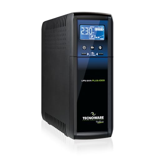 Tecnoware UPS EXA PLUS 1000, Unterbrechungsfreie Stromversorgung 1000 VA, Blackout-Schutz für professionelle PCs und Spielekonsolen, AVR, USB, 10Min Autonomie für PC-Spiele – 30Min Spielekonsole von Tecnoware Power Systems