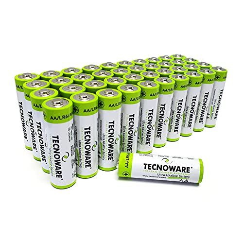 Tecnoware Ultra Alkaline-Batterien AA - 1.5 Volt - Ideal für Spielzeug, Controller, Fernbedienungen, Taschenlampen, Uhren, Konsolen und andere batteriebetriebene Geräte, Packung zu 40 Stück von Tecnoware Power Systems