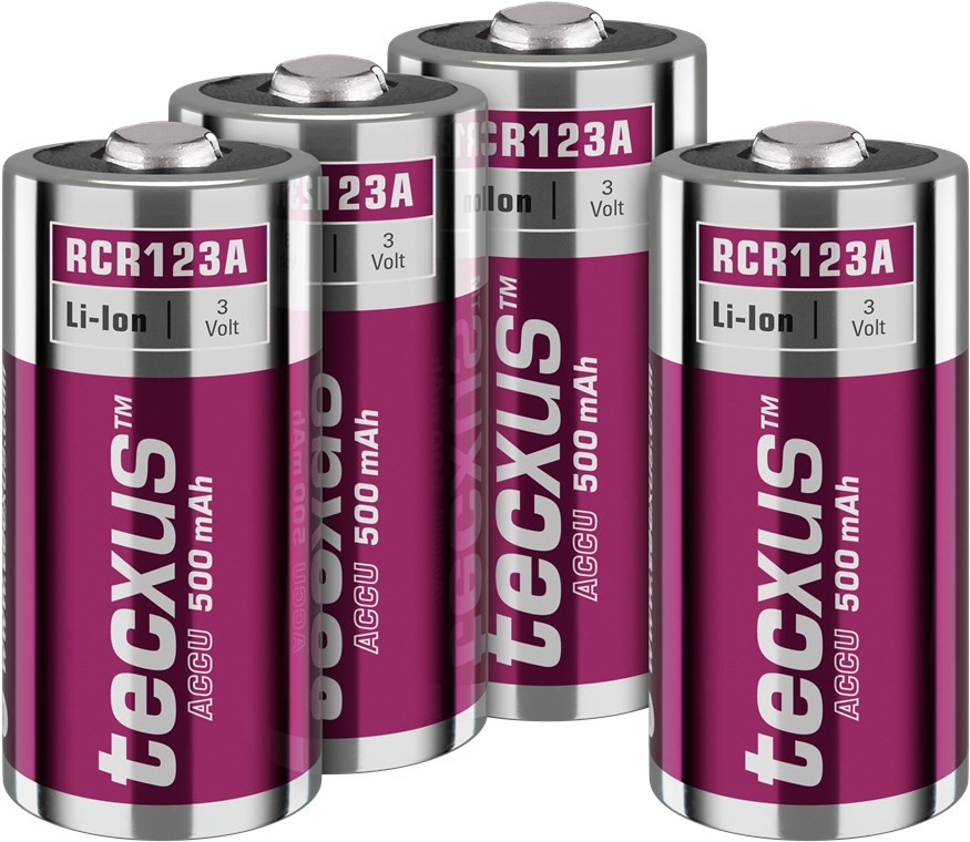 Tecxus RCR123 Akku - 500 mAh, 4 Stk. im Karton - Lithium-Ionen-Akku (Li-Ion), 3,2 V von Tecxus