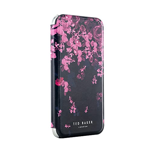 Ted Baker ANEMOI Black Flower Border Mirror Folio Phone Case for iPhone 11 Silver Shell von Ted Baker