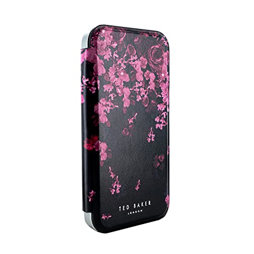 Ted Baker ANEMOIS Black Flower Border Mirror Folio Phone Case for iPhone 12/12 Pro Silver Shell von Ted Baker