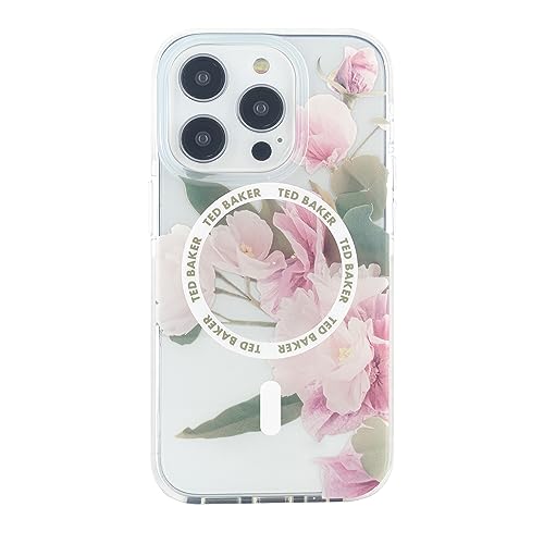 Ted Baker Flower Placement Antishock Hülle Kompatibel mit iPhone 15 Pro Kompatibel mit Magsafe - Clear Cream von Ted Baker