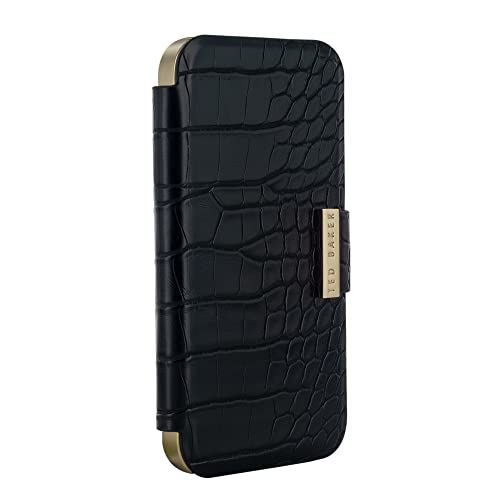 Ted Baker KHAILS Black Croc Dual Card Slot Mirror Folio Phone Case for iPhone 14 Pro Gold Shell von Ted Baker