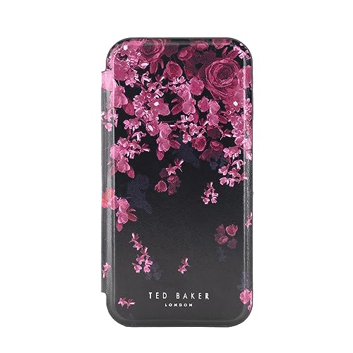 Ted Baker Schutzhülle für iPhone 15 Pro mit Blumenrand-Spiegel, Schwarz / Silber von Ted Baker