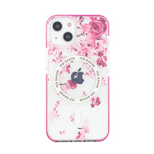 Ted Baker Streublumen Antishock Hülle Kompatibel mit iPhone 15 Kompatibel mit Magsafe - Clear Pink von Ted Baker