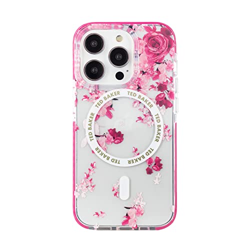 Ted Baker Streublumen Antishock Hülle Kompatibel mit iPhone 15 Pro Kompatibel mit Magsafe - Clear Pink von Ted Baker