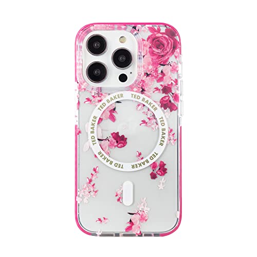 Ted Baker Streublumen Antishock Hülle Kompatibel mit iPhone 15 Pro Max Kompatibel mit Magsafe - Clear Pink von Ted Baker