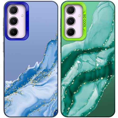 Tedyhulle 2 Stück Handyhülle für Samsung Galaxy S20 FE/5G/S20 FE 2022 5G, Ästhetisches Marmormuster, Weiche TPU-Stoßstange mit hartem PC Hülle, Stoßfeste Kratzfeste Schutzhülle, Grün und Blau von Tedyhulle