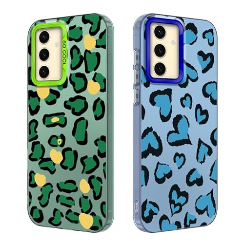 Tedyhulle 2 Stück Handyhülle für Samsung Galaxy A13 4G/ 5G/ A04S, Leopard niedliches Herz Love Muster, Weiche TPU-Stoßstange mit hartem PC-Fall, Stoßfeste Kratzfeste Schutzhülle, grün und Blau von Tedyhulle