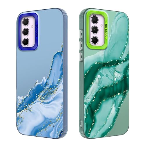 Tedyhulle 2 Stück Handyhülle für Samsung Galaxy A15 4G/5G, Ästhetisches Marmormuster, Weiche TPU-Stoßstange mit hartem PC-Fall, Stoßfeste Kratzfeste schützende Handy-Hülle, Grün und Blau von Tedyhulle