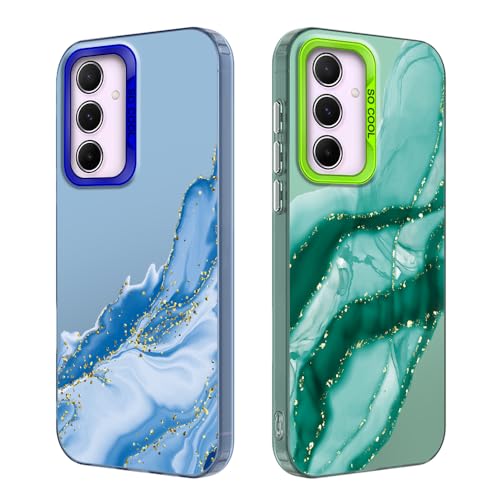 Tedyhulle 2 Stück Handyhülle für Samsung Galaxy A56 5G, Ästhetisches Marmormuster, Weiche TPU-Stoßstange mit hartem PC-Fall, Stoßfeste Kratzfeste schützende Handy-Hülle, Grün und Blau von Tedyhulle