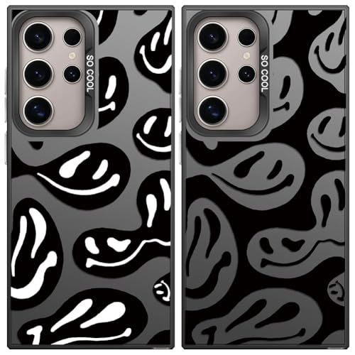 Tedyhulle 2 Stück Handyhülle für Samsung Galaxy S23 Ultra, Lustiges Lächeln Gesicht Muster, Weiche TPU Stoßstange mit hartem PC-Fall, Stoßfeste Kratzfeste schützende Handyhülle, Schwarzes Titan Tedyhulle 2 Stück Handyhülle für Samsung Galaxy S23 Ultra, Lustiges Lächeln Gesicht Muster, Weiche TPU Stoßstange mit hartem PC-Fall, Stoßfeste Kratzfeste schützende Handyhülle, Schwarzes Titan von Tedyhulle
