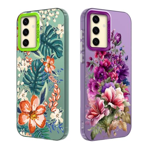 Tedyhulle 2 Stück Handyhülle für Samsung Galaxy S24+ Plus / S25+ Plus, Nette Blumen-Muster, Weiche TPU-Stoßstange mit hartem PC-Fall, Stoßfeste Kratzfeste Schutzhülle, lila und grün Tedyhulle 2 Stück Handyhülle für Samsung Galaxy S24+ Plus / S25+ Plus, Nette Blumen-Muster, Weiche TPU-Stoßstange mit hartem PC-Fall, Stoßfeste Kratzfeste Schutzhülle, lila und grün von Tedyhulle