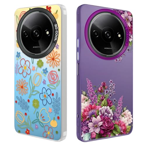 Tedyhulle 2 Stück Handyhülle für Xiaomi Redmi A3/ Redmi A3X/ Poco C61, Colorfu Blumen Muster, Weiche TPU Stoßstange mit Hard PC Fall, Stoßfeste Kratzfeste Schutzhülle, Lila und irisierend Tedyhulle 2 Stück Handyhülle für Xiaomi Redmi A3/ Redmi A3X/ Poco C61, Colorfu Blumen Muster, Weiche TPU Stoßstange mit Hard PC Fall, Stoßfeste Kratzfeste Schutzhülle, Lila und irisierend von Tedyhulle