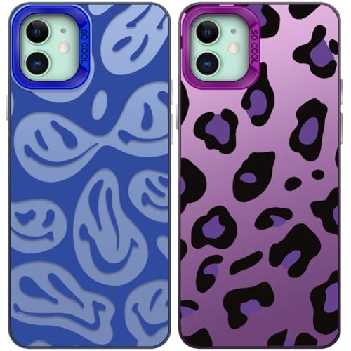 Tedyhulle 2 Stück Handyhülle für iPhone 11, Lustiges Lächeln Gesicht und Leopard Muster, Weiche TPU Stoßstange mit Hard PC Fall, Stoßfeste Kratzfeste Schutzhülle, Lila und Blau Tedyhulle 2 Stück Handyhülle für iPhone 11, Lustiges Lächeln Gesicht und Leopard Muster, Weiche TPU Stoßstange mit Hard PC Fall, Stoßfeste Kratzfeste Schutzhülle, Lila und Blau von Tedyhulle