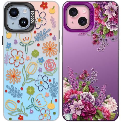 Tedyhulle 2 Stück Handyhülle für iPhone 13/14, Colorfu Blumen Muster, Weiche TPU Stoßstange mit Hard PC Fall, Stoßfeste Kratzfeste Schutzhülle, Lila und irisierend Tedyhulle 2 Stück Handyhülle für iPhone 13/14, Colorfu Blumen Muster, Weiche TPU Stoßstange mit Hard PC Fall, Stoßfeste Kratzfeste Schutzhülle, Lila und irisierend von Tedyhulle