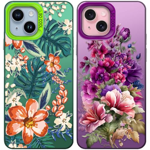 Tedyhulle 2 Stück Handyhülle für iPhone 13/14, Nette Blumen-Muster, Weiche TPU-Stoßstange mit hartem PC-Fall, Stoßfeste Kratzfeste Schutzhülle, lila und grün Tedyhulle 2 Stück Handyhülle für iPhone 13/14, Nette Blumen-Muster, Weiche TPU-Stoßstange mit hartem PC-Fall, Stoßfeste Kratzfeste Schutzhülle, lila und grün von Tedyhulle
