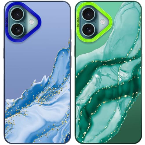 Tedyhulle 2 Stück Handyhülle für iPhone 16, Ästhetisches Marmormuster, Weiche TPU-Stoßstange mit hartem PC-Fall, Stoßfeste Kratzfeste schützende Handy-Hülle, Grün und Blau Tedyhulle 2 Stück Handyhülle für iPhone 16, Ästhetisches Marmormuster, Weiche TPU-Stoßstange mit hartem PC-Fall, Stoßfeste Kratzfeste schützende Handy-Hülle, Grün und Blau von Tedyhulle