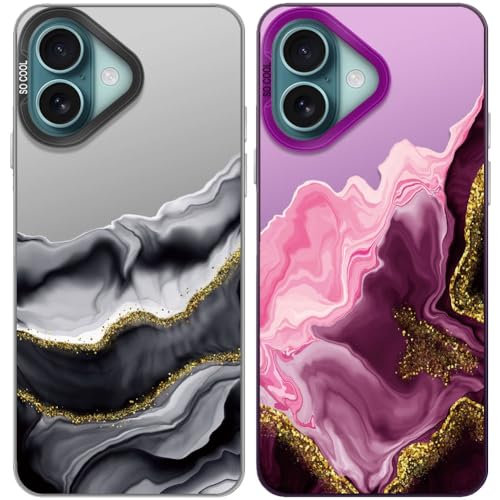 Tedyhulle 2 Stück Handyhülle für iPhone 16, Ästhetisches Marmormuster, Weicher TPU-Stoßfänger mit hartem PC-Fall, Stoßfeste Kratzfeste Schutzhülle, Lila und schwarzes Titan Tedyhulle 2 Stück Handyhülle für iPhone 16, Ästhetisches Marmormuster, Weicher TPU-Stoßfänger mit hartem PC-Fall, Stoßfeste Kratzfeste Schutzhülle, Lila und schwarzes Titan von Tedyhulle