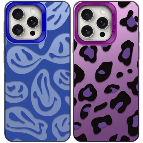 Tedyhulle 2 Stück Handyhülle für iPhone 16 Plus, Lustiges Lächeln Gesicht und Leopard Muster, Weiche TPU Stoßstange mit Hard PC Fall, Stoßfeste Kratzfeste Schutzhülle, Lila und Blau Tedyhulle 2 Stück Handyhülle für iPhone 16 Plus, Lustiges Lächeln Gesicht und Leopard Muster, Weiche TPU Stoßstange mit Hard PC Fall, Stoßfeste Kratzfeste Schutzhülle, Lila und Blau von Tedyhulle
