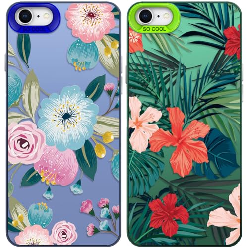 Tedyhulle 2 Stück Handyhülle für iPhone 7/8/SE 2020/SE 2022, Tropische Blätter Blumenmuster, Weiche TPU-Stoßstange mit Hard PC-Fall, Stoßfeste Kratzfeste Schutzhülle, Blau und Grün Tedyhulle 2 Stück Handyhülle für iPhone 7/8/SE 2020/SE 2022, Tropische Blätter Blumenmuster, Weiche TPU-Stoßstange mit Hard PC-Fall, Stoßfeste Kratzfeste Schutzhülle, Blau und Grün von Tedyhulle