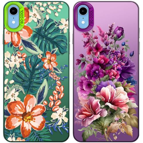 Tedyhulle 2 Stück Handyhülle für iPhone XR, Nette Blumen-Muster, Weiche TPU-Stoßstange mit hartem PC-Fall, Stoßfeste Kratzfeste Schutzhülle, lila und grün Tedyhulle 2 Stück Handyhülle für iPhone XR, Nette Blumen-Muster, Weiche TPU-Stoßstange mit hartem PC-Fall, Stoßfeste Kratzfeste Schutzhülle, lila und grün von Tedyhulle