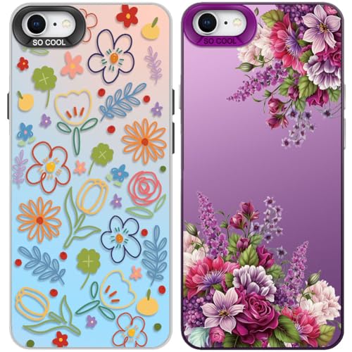 Tedyhulle 2 Stück Handyhülle für iPhone 7/8/SE 2020/SE 2022, Colorfu Blumen Muster, Weiche TPU Stoßstange mit Hard PC Fall, Stoßfeste Kratzfeste Schutzhülle, Lila und irisierend Tedyhulle 2 Stück Handyhülle für iPhone 7/8/SE 2020/SE 2022, Colorfu Blumen Muster, Weiche TPU Stoßstange mit Hard PC Fall, Stoßfeste Kratzfeste Schutzhülle, Lila und irisierend von Tedyhulle