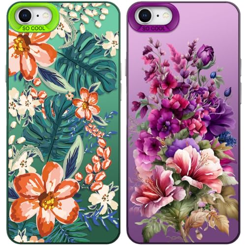 Tedyhulle 2 Stück Handyhülle für iPhone 7/8/SE 2020/SE 2022, Nette Blumen-Muster, Weiche TPU-Stoßstange mit hartem PC-Fall, Stoßfeste Kratzfeste Schutzhülle, lila und grün Tedyhulle 2 Stück Handyhülle für iPhone 7/8/SE 2020/SE 2022, Nette Blumen-Muster, Weiche TPU-Stoßstange mit hartem PC-Fall, Stoßfeste Kratzfeste Schutzhülle, lila und grün von Tedyhulle
