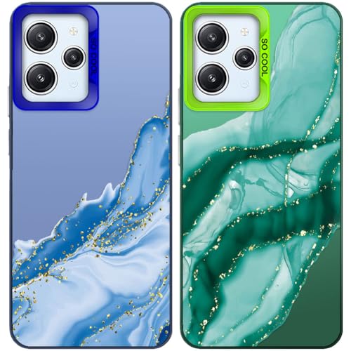 Tedyhulle 2 Stück Handyhülle für Xiaomi Redmi 12 4G/ 5G, Ästhetisches Marmormuster, Weiche TPU-Stoßstange mit hartem PC-Fall, Stoßfeste Kratzfeste schützende Handy-Hülle, Grün und Blau von Tedyhulle