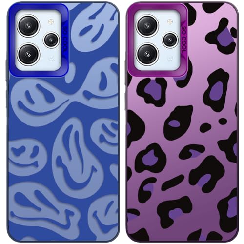 Tedyhulle 2 Stück Handyhülle für Xiaomi Redmi 12 4G/ 5G, Lustiges Lächeln Gesicht und Leopard Muster, Weiche TPU Stoßstange mit Hard PC Fall, Stoßfeste Kratzfeste Schutzhülle, Lila und Blau Tedyhulle 2 Stück Handyhülle für Xiaomi Redmi 12 4G/ 5G, Lustiges Lächeln Gesicht und Leopard Muster, Weiche TPU Stoßstange mit Hard PC Fall, Stoßfeste Kratzfeste Schutzhülle, Lila und Blau von Tedyhulle