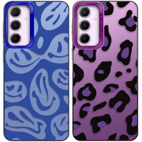 Tedyhulle 2 Stück Handyhülle für Samsung Galaxy A15 4G/5G, Lustiges Lächeln Gesicht und Leopard Muster, Weiche TPU Stoßstange mit Hard PC Fall, Stoßfeste Kratzfeste Schutzhülle, Lila und Blau Tedyhulle 2 Stück Handyhülle für Samsung Galaxy A15 4G/5G, Lustiges Lächeln Gesicht und Leopard Muster, Weiche TPU Stoßstange mit Hard PC Fall, Stoßfeste Kratzfeste Schutzhülle, Lila und Blau von Tedyhulle