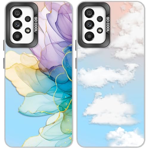 Tedyhulle 2 Stück Handyhülle für Samsung Galaxy A52 5G/ A52 4G/ A52S 5G, Ästhetische Wolken und Marmor-Muster, Stoßfeste Kratzfeste schützende Handy-Fall für Frauen und Mädchen, Regenbogen irisierend von Tedyhulle