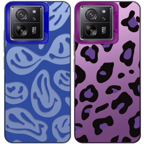 Tedyhulle 2 Stück Handyhülle für Xiaomi 13T 5G / Xiaomi 13T Pro, Lustiges Lächeln Gesicht und Leopard Muster, Weiche TPU Stoßstange mit Hard PC Fall, Stoßfeste Kratzfeste Schutzhülle, Lila und Blau Tedyhulle 2 Stück Handyhülle für Xiaomi 13T 5G / Xiaomi 13T Pro, Lustiges Lächeln Gesicht und Leopard Muster, Weiche TPU Stoßstange mit Hard PC Fall, Stoßfeste Kratzfeste Schutzhülle, Lila und Blau von Tedyhulle