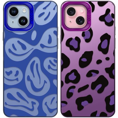 Tedyhulle 2 Stück Handyhülle für iPhone 13/14, Lustiges Lächeln Gesicht und Leopard Muster, Weiche TPU Stoßstange mit Hard PC Fall, Stoßfeste Kratzfeste Schutzhülle, Lila und Blau Tedyhulle 2 Stück Handyhülle für iPhone 13/14, Lustiges Lächeln Gesicht und Leopard Muster, Weiche TPU Stoßstange mit Hard PC Fall, Stoßfeste Kratzfeste Schutzhülle, Lila und Blau von Tedyhulle