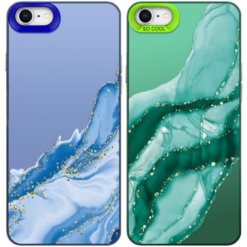 Tedyhulle 2 Stück Handyhülle für iPhone 7/8/SE 2020/SE 2022, Ästhetisches Marmormuster, Weiche TPU-Stoßstange mit hartem PC-Fall, Stoßfeste Kratzfeste schützende Handy-Hülle, Grün und Blau Tedyhulle 2 Stück Handyhülle für iPhone 7/8/SE 2020/SE 2022, Ästhetisches Marmormuster, Weiche TPU-Stoßstange mit hartem PC-Fall, Stoßfeste Kratzfeste schützende Handy-Hülle, Grün und Blau von Tedyhulle